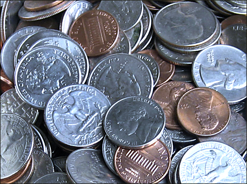 Coins being saved in a bowl for grandchildren.  Bridgeville DE photo by E.W. Faircloth