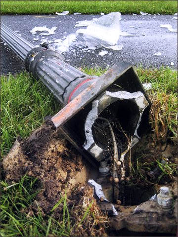 lamp post knocked down in Heritage Shores community in Bridgeville DE. Photo by E.W. Faircloth