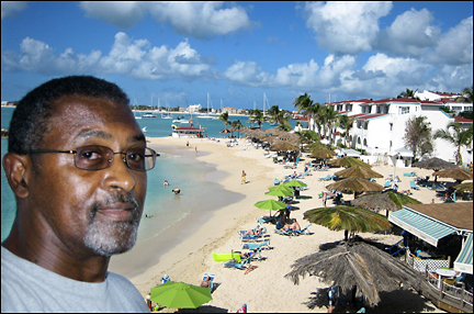 Wayne on beach in St. Maarten.  Photo by E.W. Faircloth