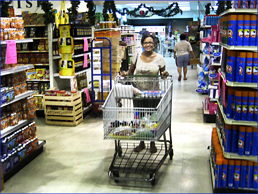 Margo is food shopping in St. Maarten. Photo by E.W. Faircloth